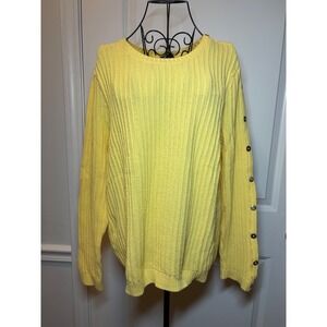 Talbots NWT Womens XL Yellow Shaker Stitch Button Sleeve Crewneck Sweater
